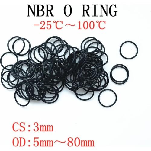 100pcs Black O Ring Gasket CS3mm OD 10mm ~ 80mm NBR Automobile Nitrile Rubber Round O Type Corrosion Oil Resist Sealing Washer