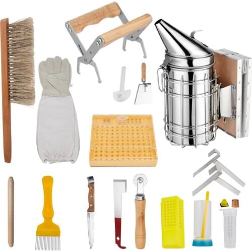 15 Pcs Beekeeping Tool Kit Deluxe Beekeeper Starter Beekeeping Jacket L Bee Keeper Suit Jacket with Veil Hat Beekeeping Supplies