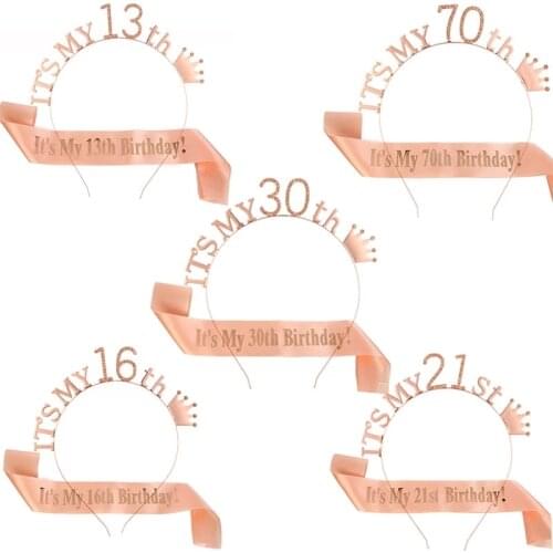 2Pcs Birthday Party Decoration Shoulder Strap Headband 30th 40 50 Sweet 16 Happy Birthday Party Decoration For Adult