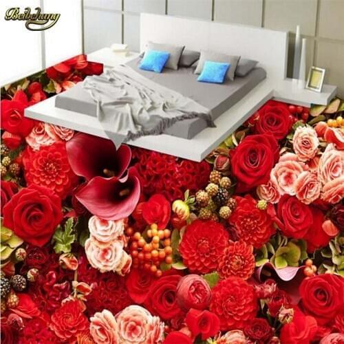 Beibehang Custom Photo 3D Floor Painting Wallpaper A beautiful rose sea living room thickened wearable PVC floor papel de parede