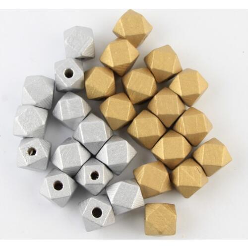 50pcs/lot 12mm Gold/Silver Color Wooden Beads Geometry Polygon Shape Wood Beads For Jewelry Making DIY Earring Accessories
