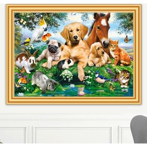 Full Drill Diamond Embroidery Mosaic Art Horse Dog Cat Parrot Birds DIY 5D Diamond Painting Kit Picture of Rhinestones Decor