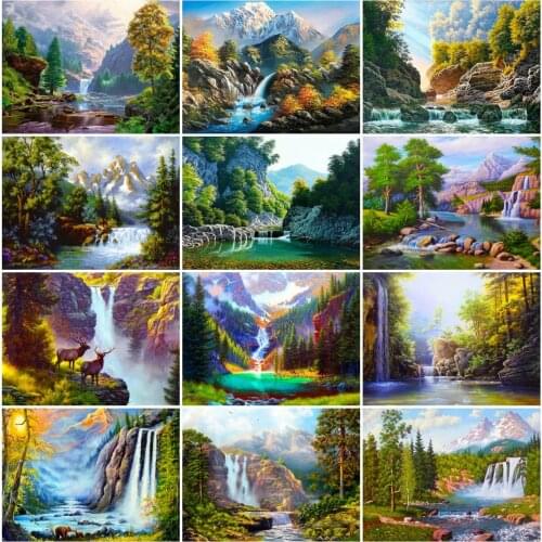 AZQSD Diamond Embroidery Waterfall Mountain Mosaic Full Drill Diamond Painting Landscape Cross Stitch Rhinestones Home Decor