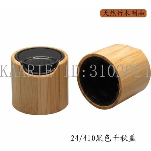 Free Shipping 24/410 20-100pcs/lot Bamboo Press Cap /disc Cap Black Lotion Head High-grade Natural Bamboo Cover