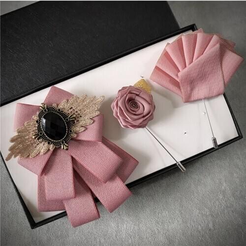 Free shipping New fashion mens male man handmade Korean groom wedding dress Western accessories bow tie pocket towel brooch set