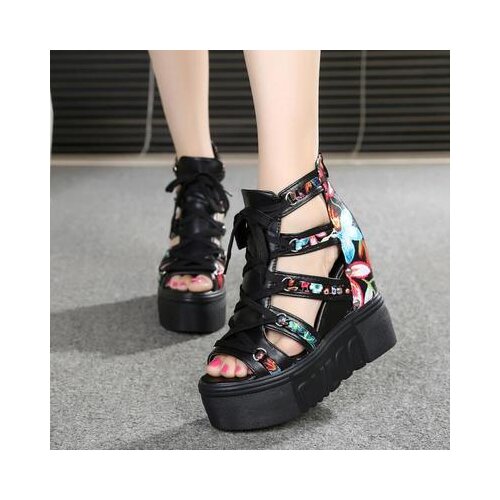 Hot Print Leisure Wedges Womens Shoes 2021 Summer Shoes Women Sandals Platform Shoelaces High Heels Casual Shoes Woman
