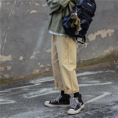 Spring Summer Cotton Casual Pants Mens Fashion Retro Straight Leg Pants Men Streetwear Korean Loose Hip-hop Cargo Pants Mens