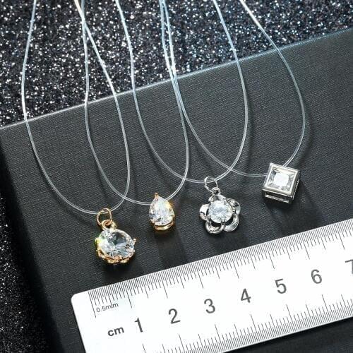 BELLAHYDIARY Bijoux Invisible Chain Necklaces Water Drop Transparent Fishing Line Necklace Pendants Rhinestone Choker Necklaces