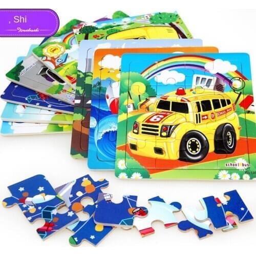 16pcs/set Wooden Puzzles Brain Teaser Puzzle Children Educational Toys Baby Animal Cartoon Kids Shapes Tangram Jigsaw Gift P135
