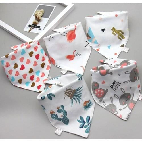 Baby Bibs Triangle Double Cotton Bibs 5 pieces/lot Cartoon Print Saliva Towel Baby Boys Girls Feeding Apron Cotton Bandana Bibs