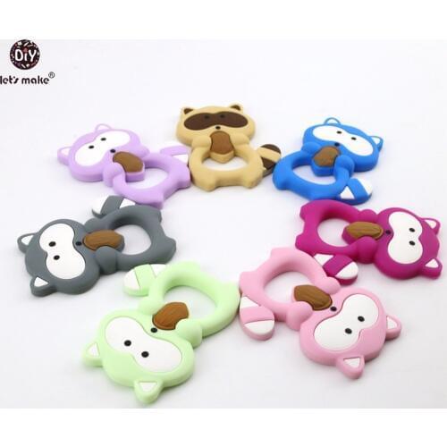 Lets Make Baby Silicone Teether Raccoon 10pc Lovely BPA Free Raccoon Teether Shower Gift DIY Necklace Teething Baby Teether