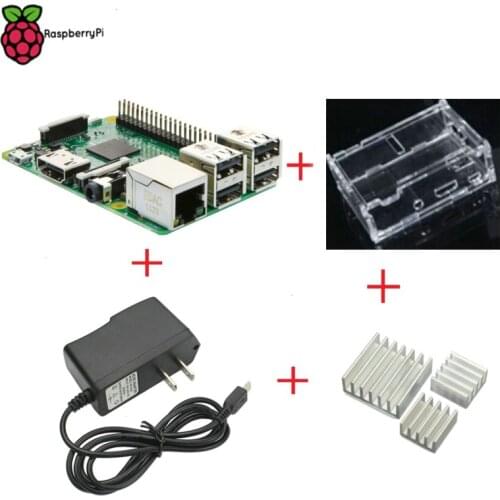 Raspberry Pi 3 Model B 1GB RAM 1.2GHz Quad-Core ARM 64 Bit CPU with Shell Clear Case+5V 2.5A Power Adapter+Heat Sink