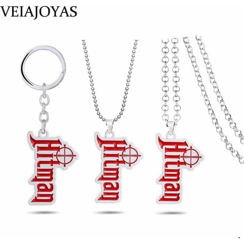 Hot Game Hitman 2 Alloy Letter Pendant Necklace Link Chain Choker Necklace Keychain Keyring Holder Gift Jewelry Souvenir for Men