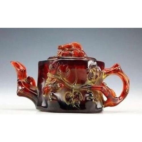 Exquisite Collectible Decoration Artificial amber Resin Flower Teapot