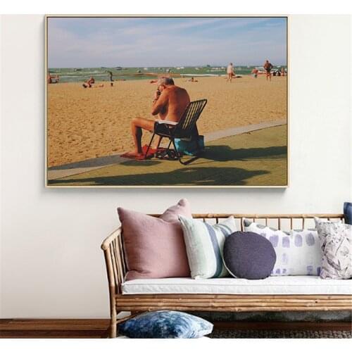 The Elderly Sandy Beach Sea Oil Painting Picture Poster Canvas Print Painting Wall Art Living Room Home Decoration