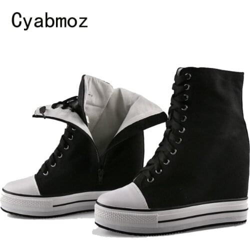 Cyabmoz Canvas High heels Top Sneakers Hidden height increasing Shoes Woman Pumps Zip Women Ladies Party Shoes Tenis feminino