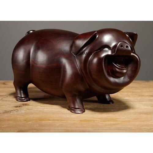 Chinese wood carving pig ornaments solid wood pig animal wood crafts home decorations jewelry desk ornaments Mascot