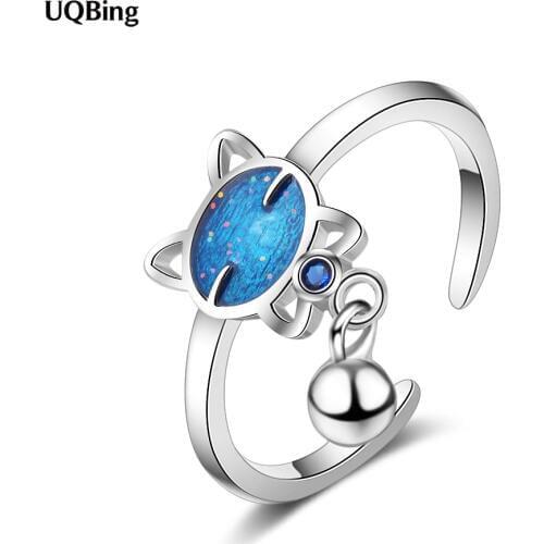 Bijoux 925 Sterling Silver Charm Ball Blue Cat Animal Rings Wholesale Drop Shipping Fine Jewelry