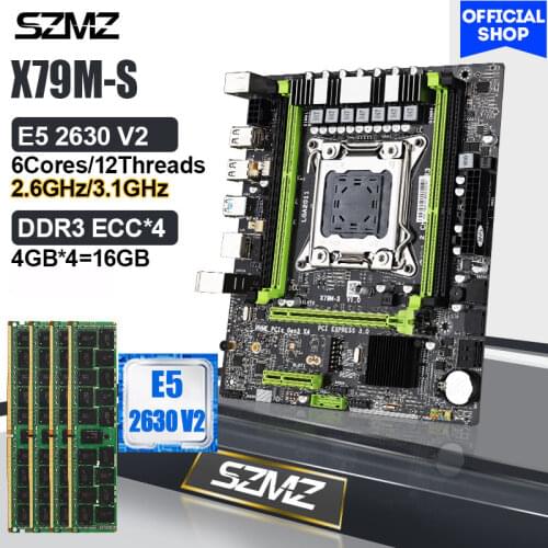 X79 Motherboard Kit LGA 2011 with Xeon E5 2630 V2 2.6GHz CPU 16GB DDR3 ECC 1600MHz RAM NVME M.2 SSD Gamer PC Base Plate X79 Set