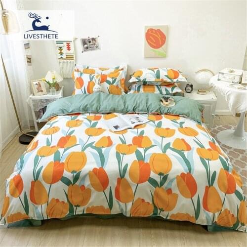 Liv-Esthete Quilt Cover Bed Linen Set Bedclothes Adult Kids Tulip Flower Family Suite Flat Sheet Bed Sheet Bedding Set Bedspread
