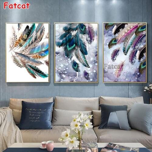 Colorful Bird Feather diamond embroidery 3 pieces diamond Painting cross stitch mosaic rhinestone Wall Art Home Decor PP589