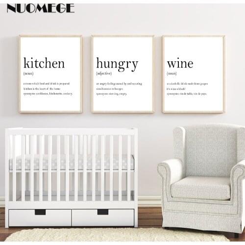Kitchen Wall Art Prints Set Poster Hunger Angry Noun Wine Definition Canvas Painting Set Of 3 Prints Quote Decoration Picture