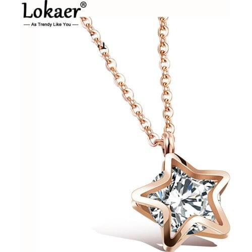 Lokaer New Design Star Cubic Zirconia Pendant Necklace Titanium Steel Rose Gold Chic Star Pendant Necklace For Women N17066