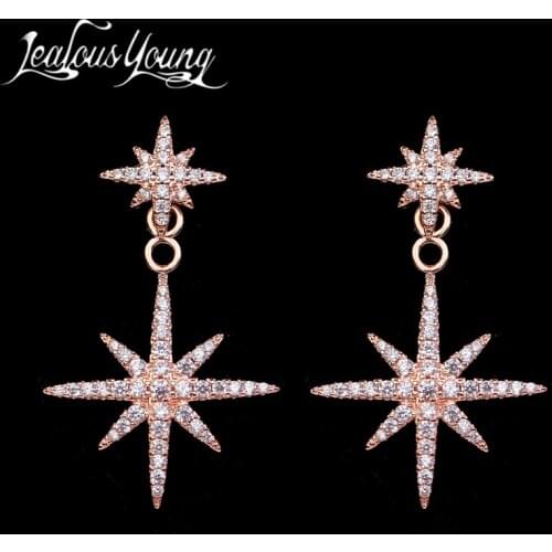 Fashion Star Dangle Earrings with Charm Clear CZ Silver Color Wedding Earrings Jewelry 2020 New Bijoux