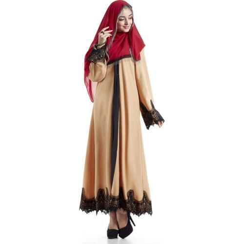 Muslim abaya dress lace cardigan long robes kaftan dubai retro robes womens brown loose court wind cardigan islamic clothing