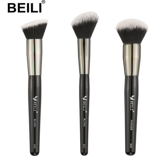 BEILI Black Small brush kit Vegan Black Powder Blush foundation Synthetic Hair Makeup Brushes Cruelty Free