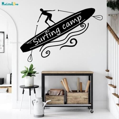 Surfing Camp Wall Sticker Brave Man Extreme Water Sports Home Decor Living Bedroom Surfer Board Removable Decal YT4563