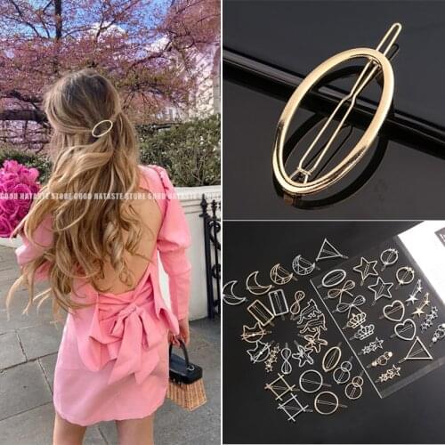 New Women Metal Geometric Hair Clip Round Triangle Moon Barrettes Hairclip Bangs Hair Claws for Lady Girl Hair Accessories Gifts