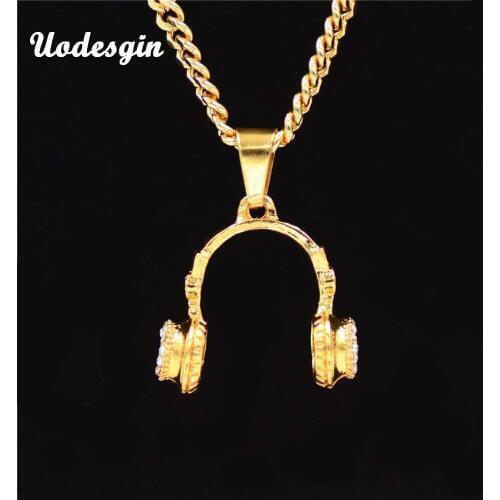 Uodesign New Music Headphones Pendant Necklace ashion Jewelry Men & Womens Punk/Hiphop Gold Color Chain For Men