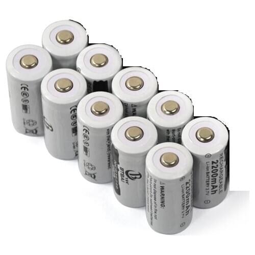 10pcs / lot 3.7V 2200mAh CR123A rechargeable lithium battery, 16340 LED Flashlight Lithium Battery