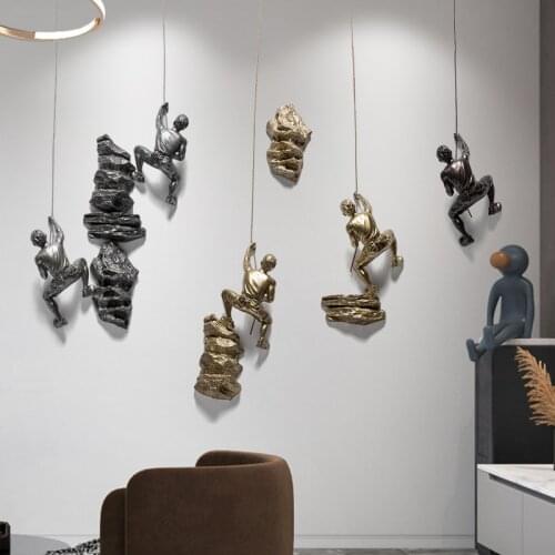 Struggling Man Climbing Mountain Wall Art Hanging Pendant Industrial Style Iron Wire Office Decoration Sculpture Statue Resin