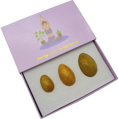 Different Jade Materials Sets Yellow Jade Yoni Egg Set For Kegel Exercise Natural Jade Egg Drilled Stone