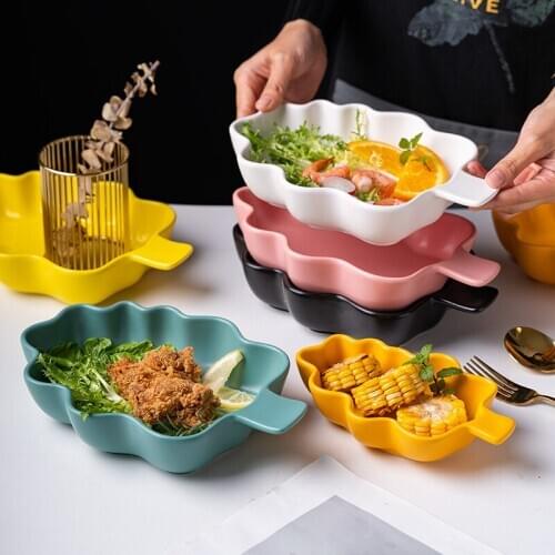 Christmas Tree Ceramic Baking Pan Square Plate Pasta Lasagna Dish with Single Handle Fruit Salad Dinner Plate Nordic Dishes Tray