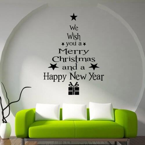 Merry Christmas Wall Sticker Waterproof Blessing Christmas Tree Happy New Year Wall Sticker Decals Window Home Decor