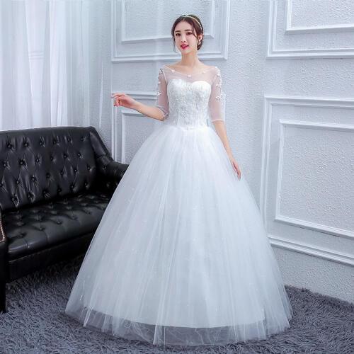 Wedding Dress 2020 Bridal Lace Up Wedding Dresses Plus Size Half Sleeves Dresses Ball Gowns