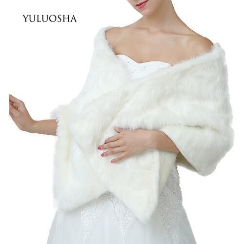 YULUOSHA Bridal Wraps Faux Fur Long Fur Bridal Velvet Shawl Wedding Dress White Coat Wedding Winter Fur Shawl Princess Cape