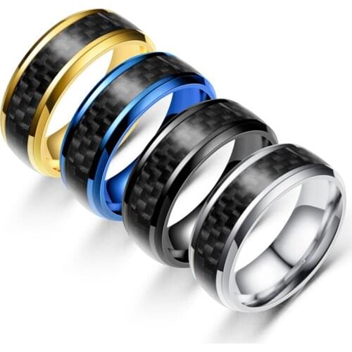 8mm stainless steel jewelry black carbon fiber mens ring fashion creative jewelry accessories