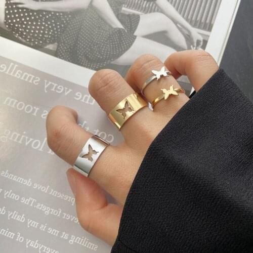 YWSHK Trendy Gold Butterfly Rings For Women Men Lover Couple Rings Set Friendship Engagement Wedding Open Rings 2021 Jewelry