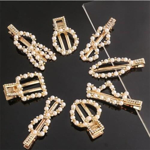 Women Shinny Hair Claw Geometric Imitation Pearl Hairpin Retro Heart Shape Crystal Hair Clips Hair Accessories For Women