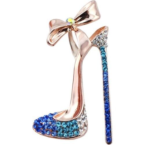 Women Rhinestone Inlaid High Heel Shoe Brooch Pin Corsage Lapel Jewelry Gift High Heel Shape Rhinestone Inlaid Clothes Decor