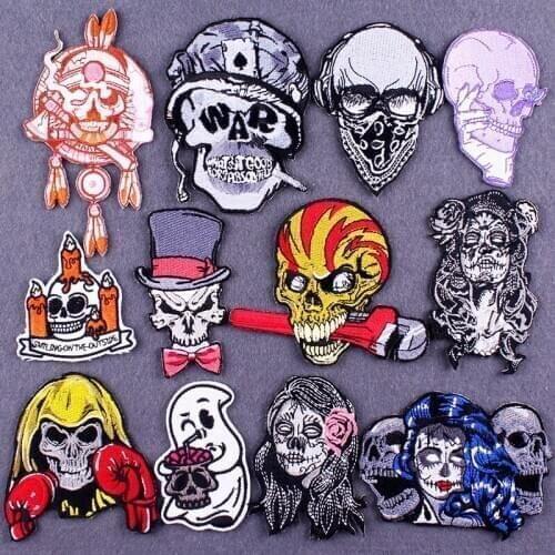 Female ghost witch Patch Iron on Patches On Clothes Skull Punk Rock Stripe Embroidered Patches For Clothing DIY Punk Clothing