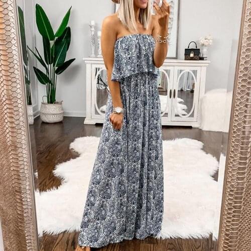 Womens Summer Boho Sexy Floral Print Off the Shoulder Long Maxi Beach Dress women summer beach boho maxi dress ladies vestidos