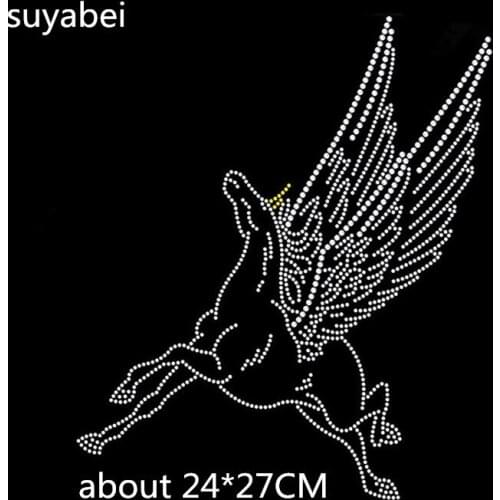 2pc/lot horse with wings iron on rhinestone transfer designs hot fix rhinestone transfer patches appliques for shirt