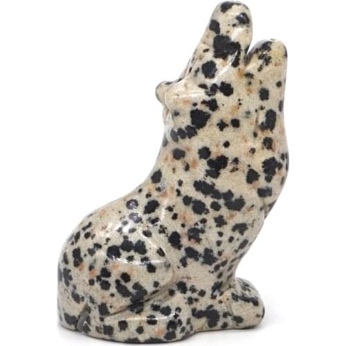 2" Wolf Statue Dalmation Jasper Natural Stone Carved Crafts Crystals Quartz Healing Reiki Gemstone Animals Figurine Room Decor