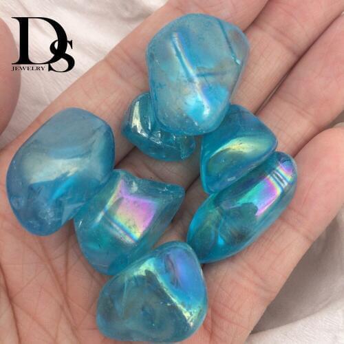 5 Pcs Natural Blue Crystal Tumbled Stones Portable Aura Angel Quartz Tumble Chakra Stone Healing Energy Minerals Fashion Novelty