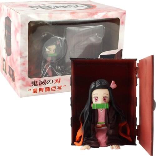 7-9cm Demon Slayer Anime Kamado Nezuko in Wood Box Kawaii PVC Action Figure Cartoon Model Toy Kids Gift Brinquedos Decoratuion